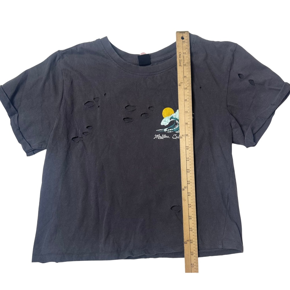 Vibe N Malibu California Distressed Graphic Tee – Skeleton Surfer – Dark Grey-M - Picture 3 of 7